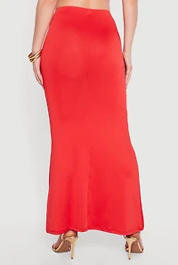 Solid High Waisted Mermaid Maxi Skirt