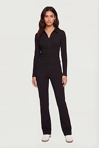Brushed Knit Long Sleeve Zip Front Polo Shirt