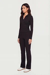 Brushed Knit Long Sleeve Zip Front Polo Shirt