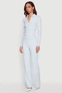 Brushed Knit Long Sleeve Zip Front Polo Shirt