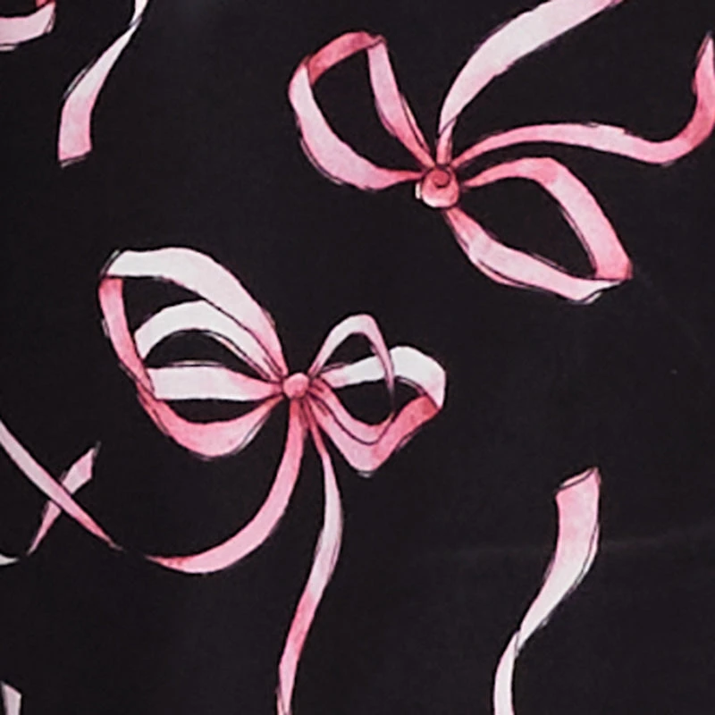 Satin Bow Print Long Sleeve Button Front Shirt