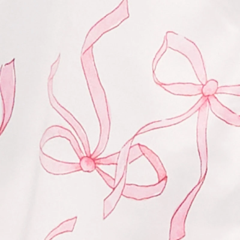 Satin Bow Print Long Sleeve Button Front Shirt