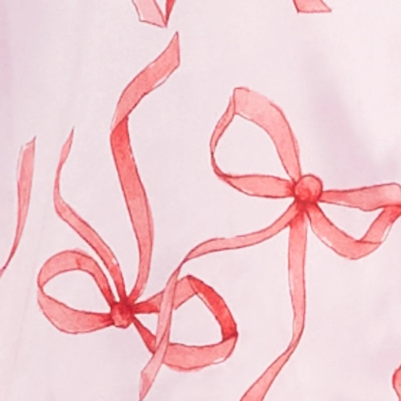 Satin Bow Print Long Sleeve Button Front Shirt