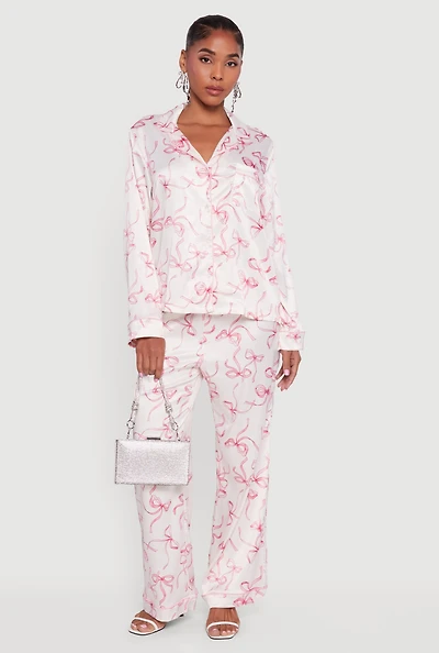 Satin Bow Print Pants