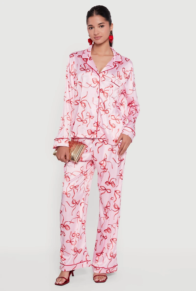 Satin Bow Print Pants