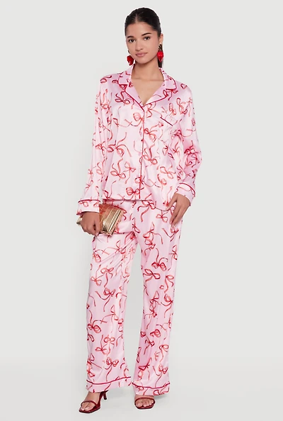 Satin Bow Print Pants