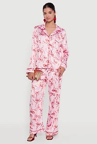 Satin Bow Print Pants