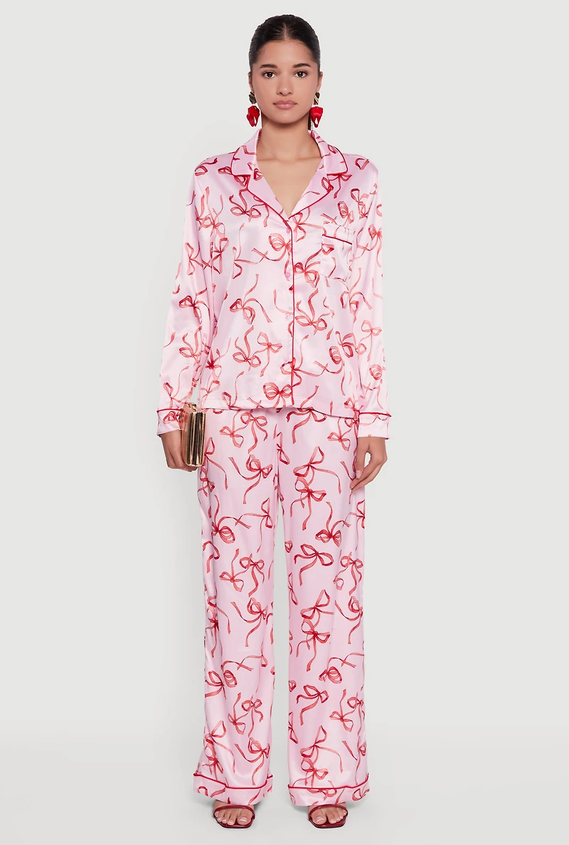 Satin Bow Print Pants