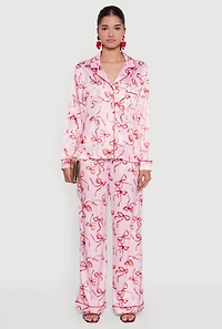 Satin Bow Print Pants