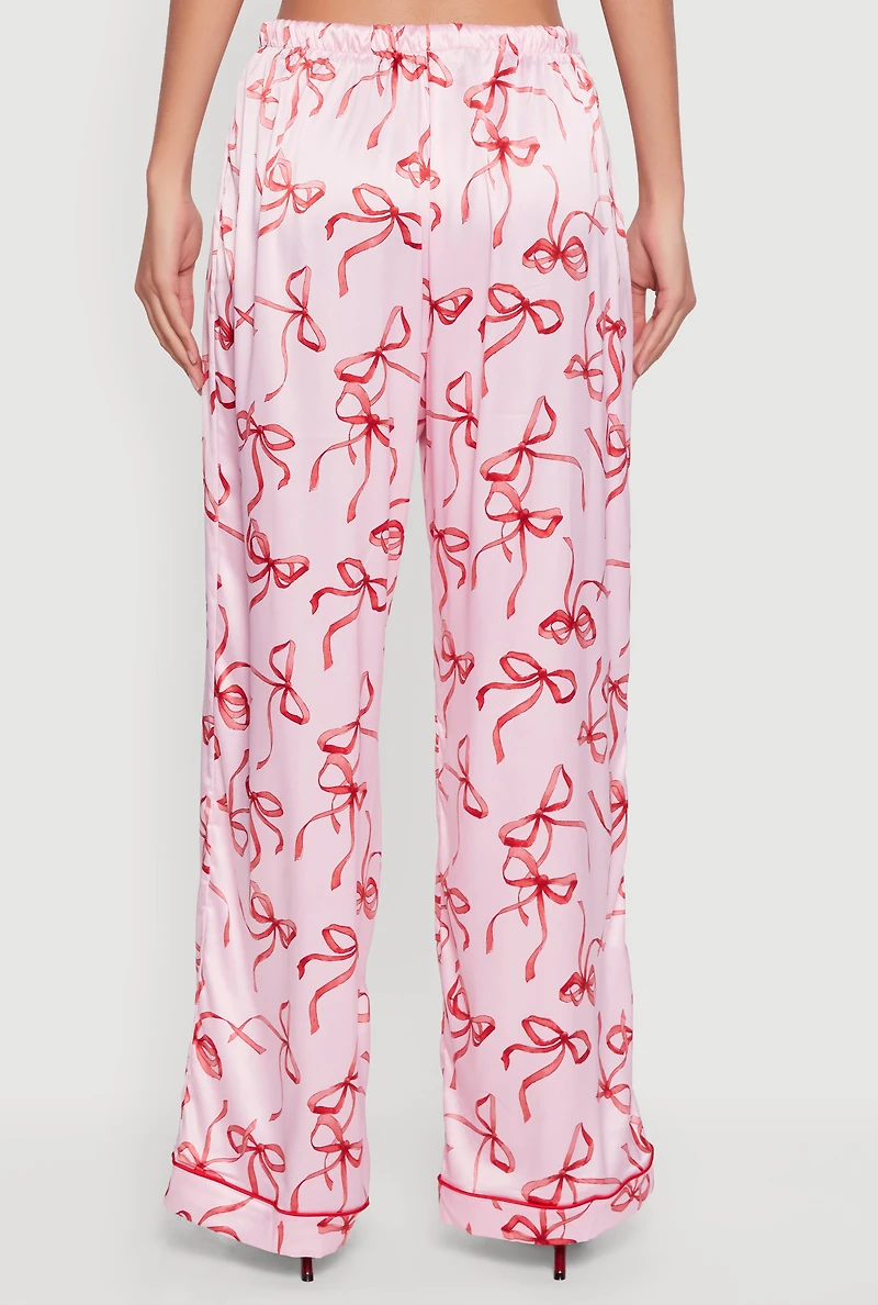Satin Bow Print Pants