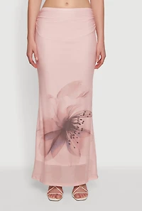 Flower Print Mesh Maxi Skirt