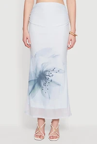 Flower Print Mesh Maxi Skirt
