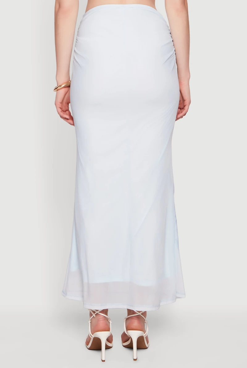 Flower Print Mesh Maxi Skirt