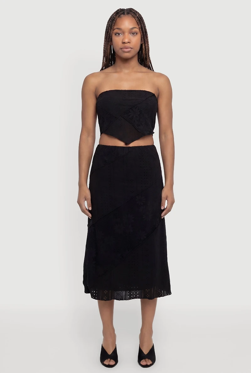 Pointelle Knit Lace Patchwork Crop Tube Top