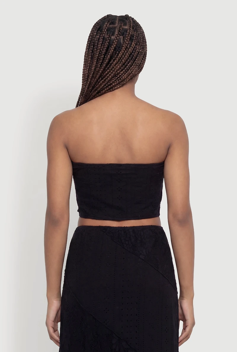 Pointelle Knit Lace Patchwork Crop Tube Top