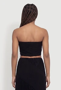 Pointelle Knit Lace Patchwork Crop Tube Top