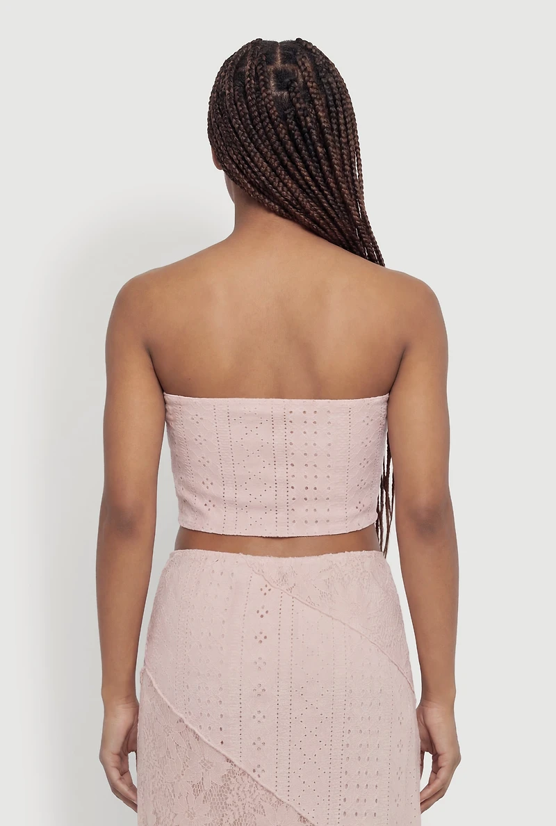 Pointelle Knit Lace Patchwork Crop Tube Top