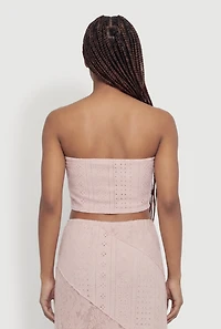 Pointelle Knit Lace Patchwork Crop Tube Top
