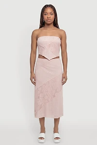 Pointelle Knit Lace Patchwork Midi Skirt