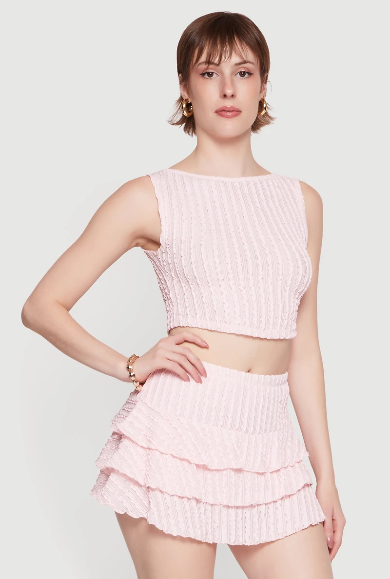Sleeveless Textured Knit Solid Crop Top