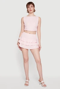 Sleeveless Textured Knit Solid Crop Top
