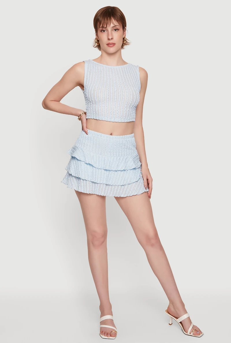Solid Textured Knit Tiered Mini Skirt