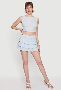 Solid Textured Knit Tiered Mini Skirt