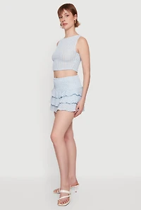 Solid Textured Knit Tiered Mini Skirt