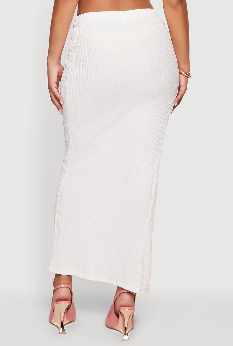 Textured Knit Twist Front Asymmetrical Slit Skirt