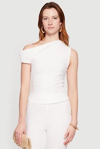 Textured Knit One Shoulder Blouse
