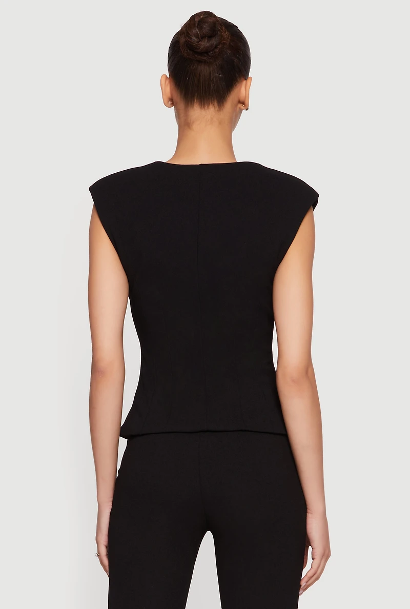 Crepe Knit Shoulder Padded Blazer Vest
