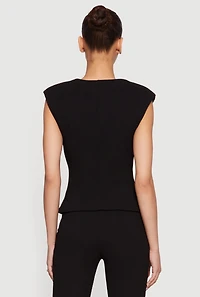 Crepe Knit Shoulder Padded Blazer Vest