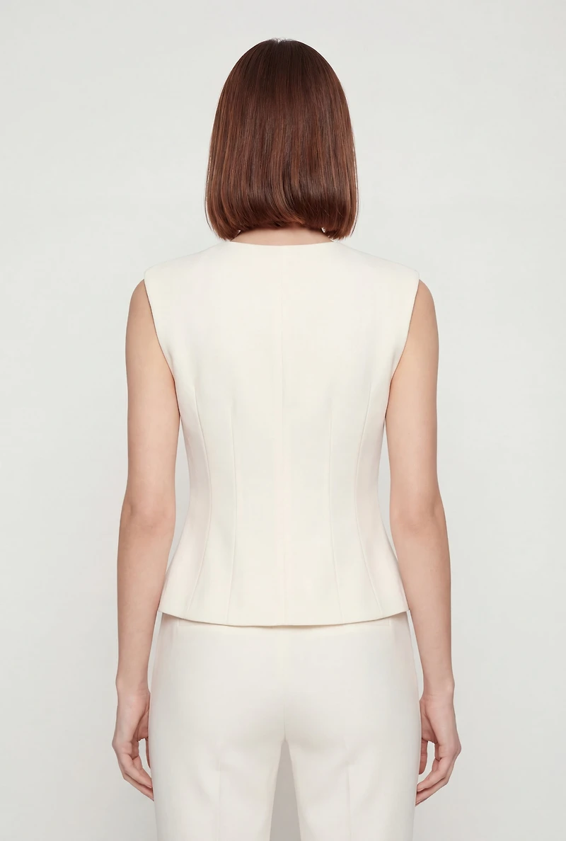 Crepe Knit Shoulder Padded Blazer Vest