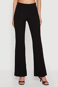 Straight Leg Crepe Knit Pintuck Detail Pants