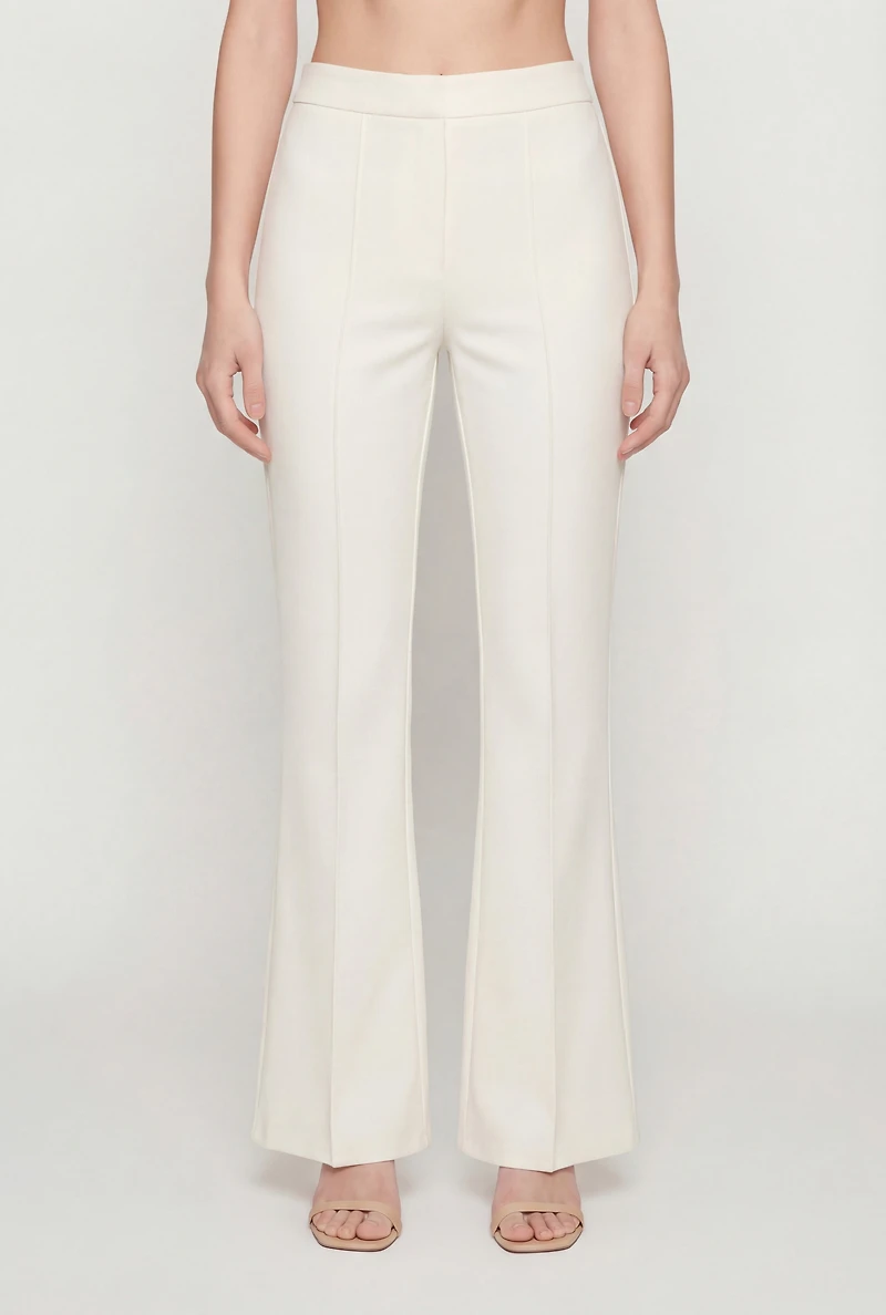 Straight Leg Crepe Knit Pintuck Detail Pants