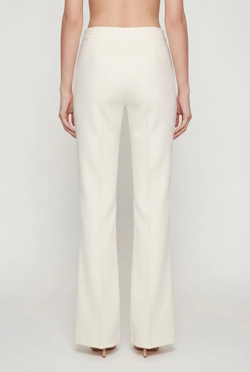 Straight Leg Crepe Knit Pintuck Detail Pants