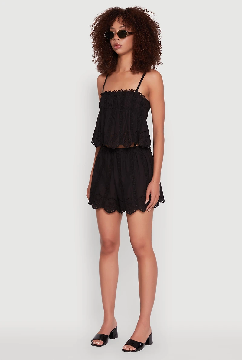 Haute Monde Eyelet Scallop Trim Cropped Cami