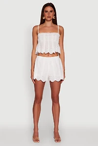 Womens Haute Monde Eyelet Scallop Trim Cropped Cami, White, Size M