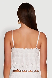 Womens Haute Monde Eyelet Scallop Trim Cropped Cami, White, Size M
