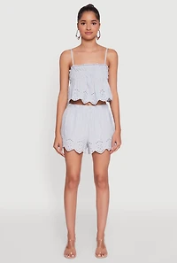 Womens Haute Monde Eyelet Scallop Trim Cropped Cami, Blue,