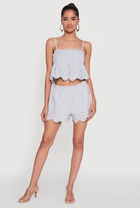 Womens Haute Monde Trendy Mid Rise Scallop Trim Shorts, Blue,