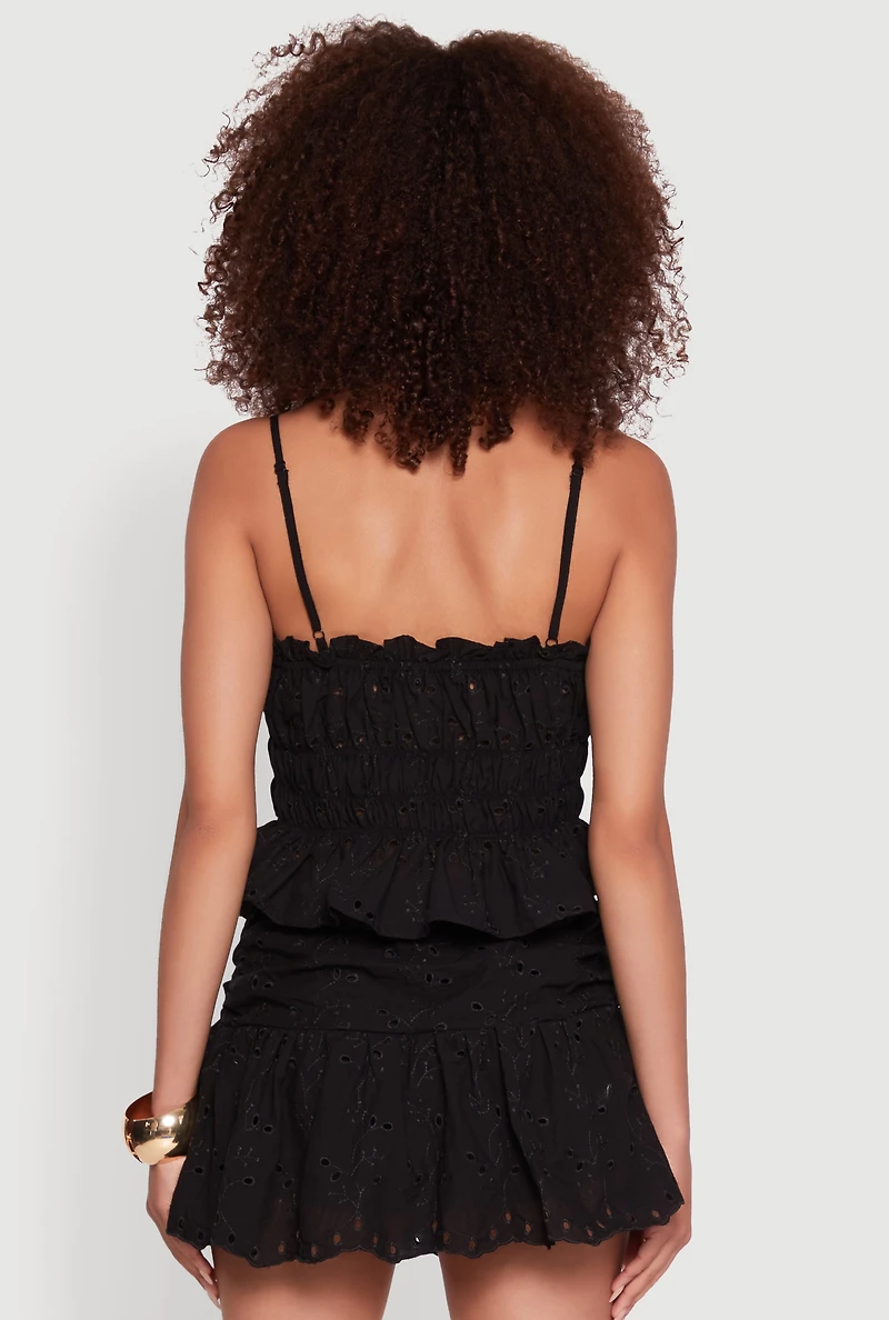 Womens Haute Monde Eyelet Tie Front Keyhole Peplum Crop Top, Black, Size S