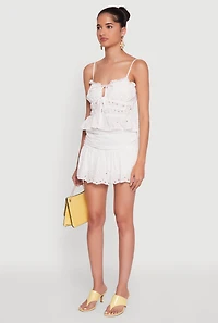 Womens Haute Monde Eyelet Tie Front Keyhole Peplum Crop Top, White, Size S