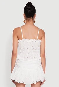 Womens Haute Monde Eyelet Tie Front Keyhole Peplum Crop Top, White, Size S