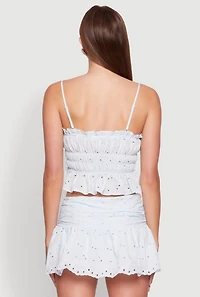 Womens Haute Monde Eyelet Tie Front Keyhole Peplum Crop Top, Blue, Size S