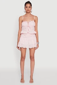 Womens Haute Monde Eyelet Tie Front Keyhole Peplum Crop Top,