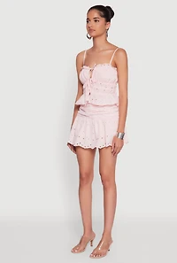 Womens Haute Monde Eyelet Tie Front Keyhole Peplum Crop Top,