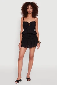 Womens Trendy Eyelet Side Ruched Drop Waist Skirt, Black, Size L