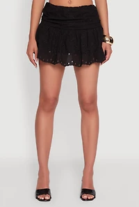 Womens Trendy Eyelet Side Ruched Drop Waist Skirt,