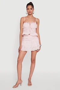 Womens Trendy Eyelet Side Ruched Drop Waist Skirt, Pink, Size M
